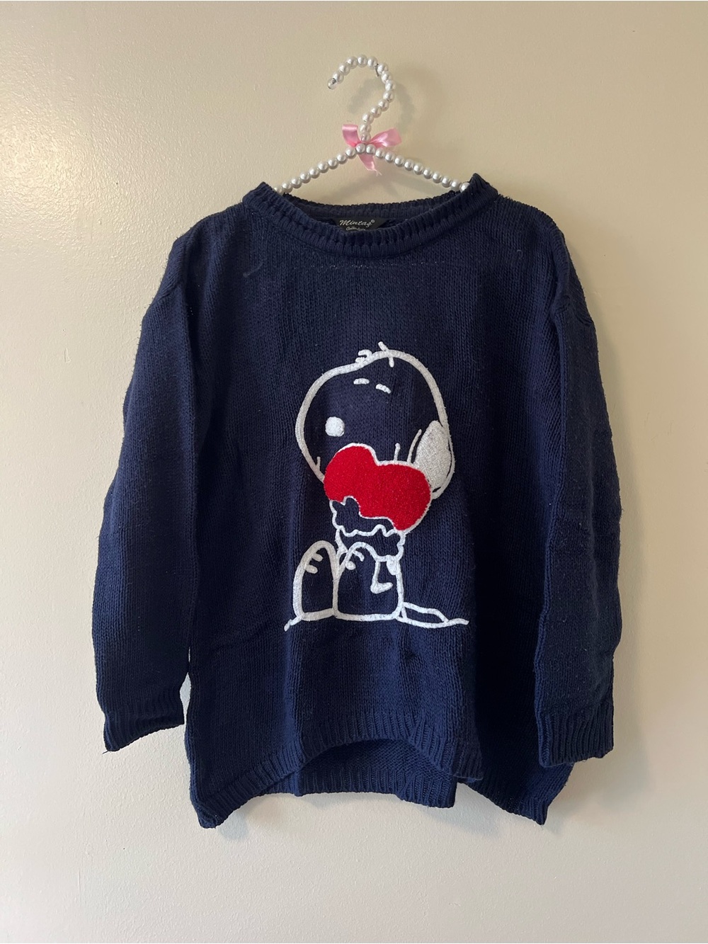 Navy Sweater with Red Heart Graphic
